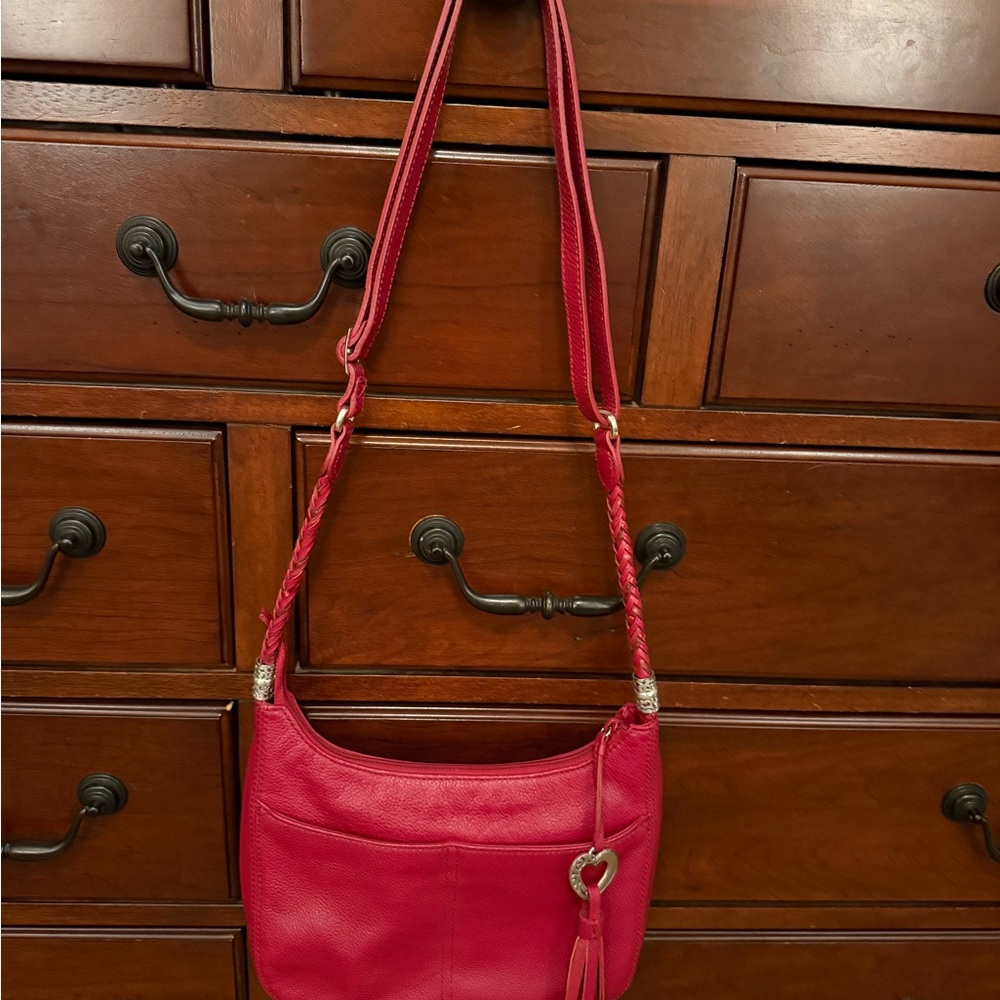 Brighton Barbados Ziptop Hobo in red leather.